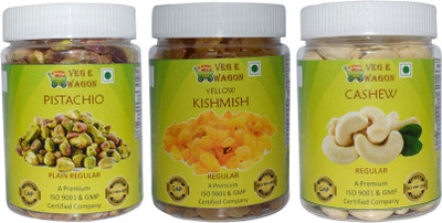 

Veg E Wagon Pista Plain Reg,Yello Kishmish Reg& Cashew Reg(250 each) Pistachios, Raisins, Cashews(750 g, Plastic Bottle)