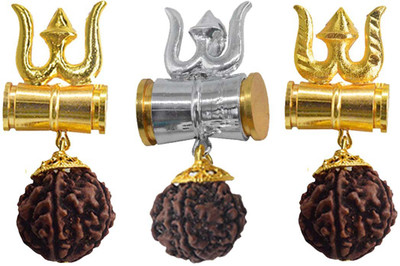 Shiv Jagdamba Shiv Trishul Shakti Kavach Rudraksha Damru Locket With Panchmukhi Rudraksha Bead Gold-plated Brass, Wood Pendant Set