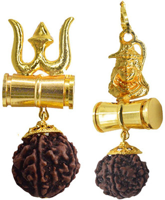 Shiv Jagdamba Shiv Trishul Shakti Kavach Rudraksha Damru Locket With Panchmukhi Rudraksha Bead Gold-plated Brass, Wood Pendant Set