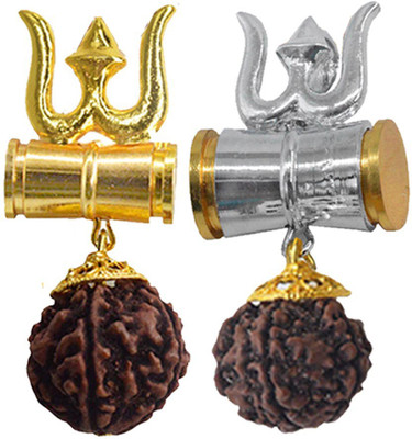 Shiv Jagdamba Shiv Trishul Shakti Kavach Rudraksha Damru Locket With Panchmukhi Rudraksha Bead Gold-plated Brass, Wood Pendant Set