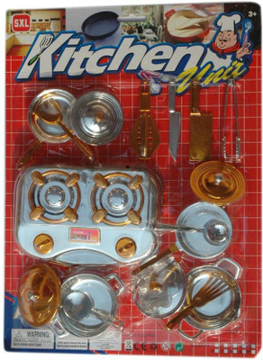

Aparnas 17pcs stainless steel coloured kitchen set for kids plastic role play birth day gift return gift love girl