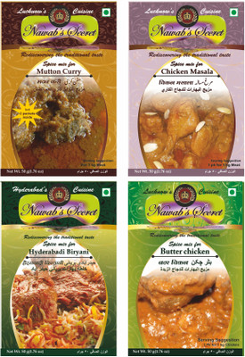 

Nawab's Secret Hyderabadi Biryani,Butter Chicken,Mutton Curry,Chicken Masala[PK of 4](4 x 62.5 g)