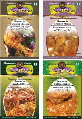 

Nawab's Secret Hyderabadi Biryani,Tandoori,Butter Chicken,Chicken Masala[PK of 4](4 x 62.5 g)
