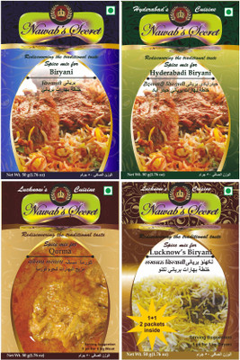 

Nawab's Secret Biryani, Hyderabadi Biryani, Lucknow Biryani,Qorma Masala[PK of 4](4 x 62.5 g)