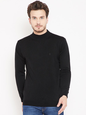 PIERRE CARLO Self Design Round Neck Casual Men Black Sweater