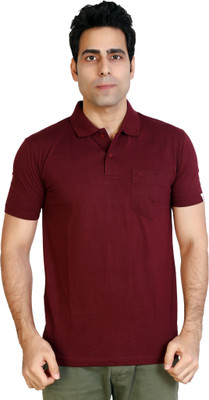 AWACK Self Design Men Polo Neck Maroon T-Shirt