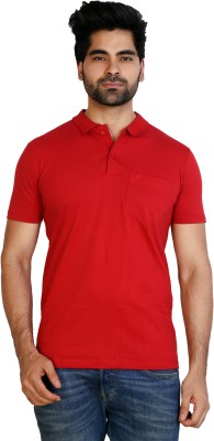 AWACK Self Design Men Polo Neck Red T-Shirt