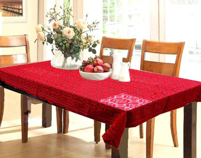 LooMantha Abstract 6 Seater Table Cover(Maroon, Cotton)