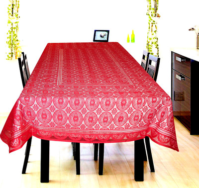 LooMantha Abstract 6 Seater Table Cover(Maroon, Cotton)