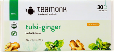 

Teamonk Global Tulsi-Ginger Herbal Infusion, 30 Teabags | Herbal Tea for Glow and Immunity Ginger, Tulsi Herbal Tea Bags(30 Bags, Tetrapack)