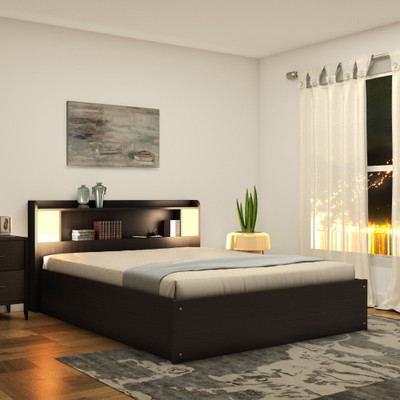 Okra Moon Light Bed Engineered Wood Queen Hydraulic Bed(Finish Color - Wenge)