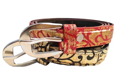 FOREVER99 Women Party Red, Gold, Black Texas Leatherite Belt