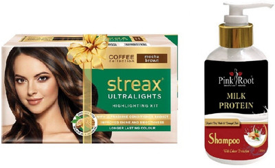 

Pink Root Milk Protein Shampoo with Streax Ultralights Mocha Brown Highlightings Kit(Set of 2)