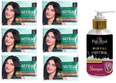 

Pink Root Hair Fall Control Shampoo with Streax Sachet 6 Pcs 3 Dark Brown Cream Hair Color(Set of 7)