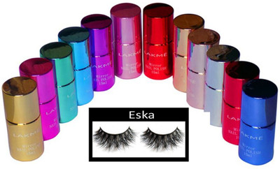 

eska Eyelashes&Lakme Mirror Nail Polish Set Of 12 Multi Colors(Set of 13)