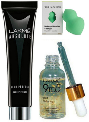 

pink rebellion Sponge Puff & Lakme 9 To 5 Serum & Absolute Primer(Set of 3)