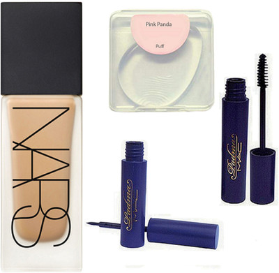 

PINKPANDA silicon puff, nars foundation, padma eyeliner and mascara(Set of 4)