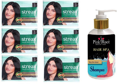 

Pink Root Hair Spa Shampoo with Streax Sachet 6 Pcs 3 Dark Brown Cream Hair Color(Set of 7)
