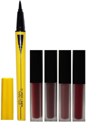 

TANVI27 WATER PROOF COLOR POP MATTE LIPSTICK WITH JET BLACK ULTRA LONG STAY LINER(Set of 2)