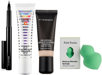 

pinkpanda Sponge puff, Macpro longwear foundation, tinted cream, pen eyeliner(Set of 4)