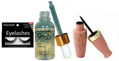 

importedd eyelashes,lakme 9to5 serum,eyeliner(Set of 3)
