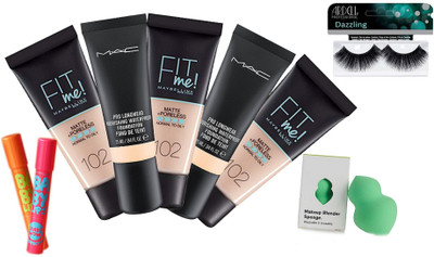 

Dazzling Eyelashes & FIT ME Matte Foundation & Pro Longwear Nourishing Foundation With Sponge Puff & Baby Lips Balm (set of 9)(Set of 9)