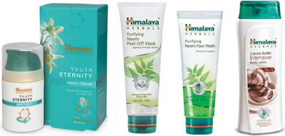 Himalaya youth night cream, neem peel of mask, neem face wash, coca butter body lotion(Set of 4)