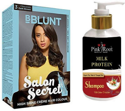 

Pink Root Milk Protein Shampoo with Bblunt 3 Dark Brown Saloon Secret Hair Color(Set of 2)