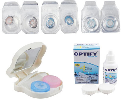 

Optify Combo Pack Monthly Color Contact Lens With Travel Kit Monthly Contact Lens(1, Grey-Blue-Light Blue, Pack of 3)