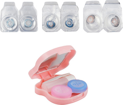 Optify Combo Pack Monthly Color Contact Lens With Travel Kit Monthly Contact Lens(1, Grey-Light Blue-Blue, Pack of 3)