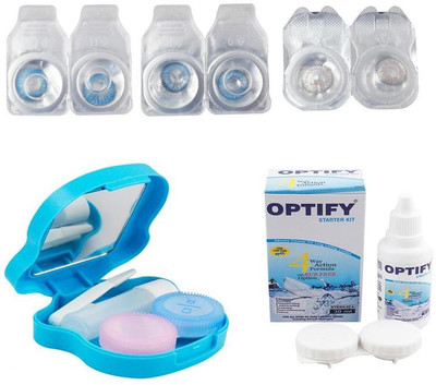 

Optify Combo Pack Monthly Color Contact Lens With Travel Kit Monthly Contact Lens(1, Blue-Light Blue-Grey, Pack of 3)