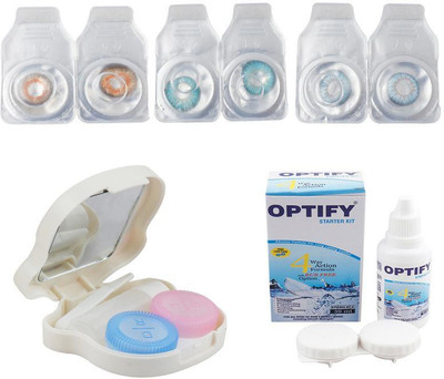 

Optify Combo Pack Monthly Color Contact Lens With Travel Kit Monthly Contact Lens(1, Honey-Aqua-Light Blue, Pack of 3)