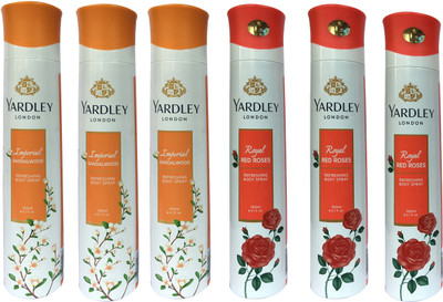 

Yardley London Royal red roses and Imperial Sandalwood (pack of 6) Perfume Body Spray - For Women(150 ml, Pack of 6)