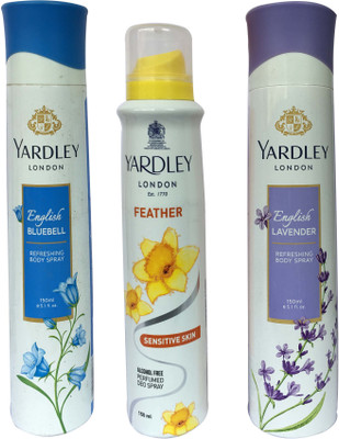 

Yardley London English Bluebell , English lavender and Feather (pack of 3) Perfume Body Spray - For Women(150 ml, Pack of 3)