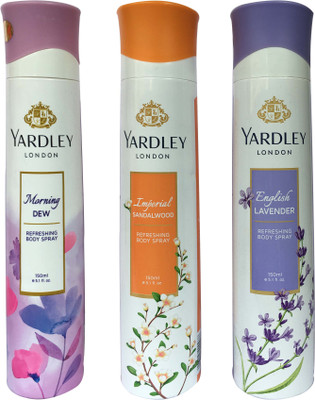 

Yardley London Morning Dew, Imperial Sandalwood, English Lavender Body Spray - For Women(150 ml, Pack of 3)