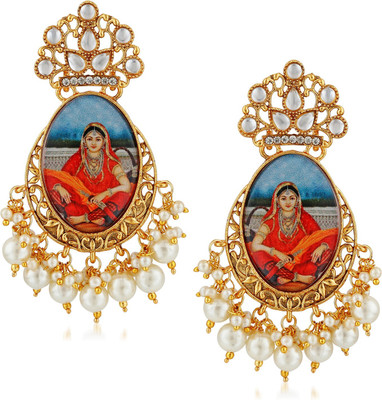 Divastri Wedding Traditional Kundan Moti earrings for girls women gold plated Fancy Party wear stylish Cubic Zirconia, Pearl Alloy Drops & Danglers