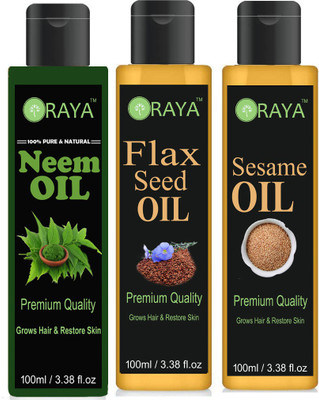 

ORAYA 100% Organic Neem Oil And Flaxseed Oil & Sesame Oil For Hair Growth. Hair Treatment Oil-(100ml)-Pack of-3-Bottle-(300ml) Hair Oil-(300ml) Hair Oil(300 ml)