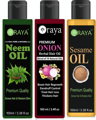 

ORAYA 100% Organic Neem Oil And Onion Oil And Sesame Oil For Hair Growth, Hair Treatment Oil-(100ml)-Pack of-3-Bottle-(300ml) Hair Oil(300 ml)
