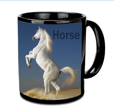 

Raj Laxmi White horse black Ceramic Mug(350 ml)