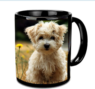

Raj Laxmi Cute puppy black Ceramic Mug(350 ml)