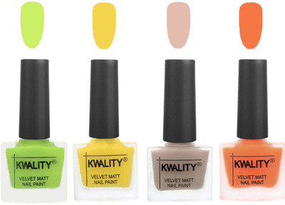 

Kwality Multicolor Matte Nail Polish Combo 2901202002 Light Lemon Green,Yellow,Light Baby Nude,Peach(Pack of 4)