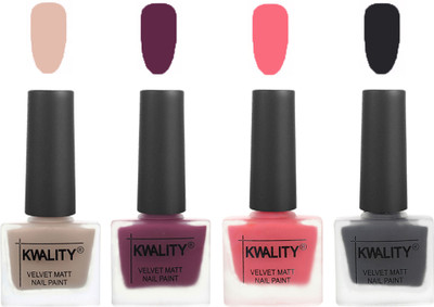

Kwality Multicolor Matte Nail Polish Combo 2901202028 Light Baby Nude,Purple,Frozen Pink,Dark Grey(Pack of 4)