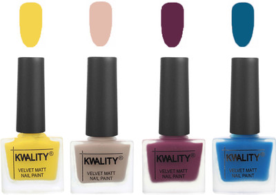 

Kwality Multicolor Matte Nail Polish Combo 2901202011 Yellow,Light Baby Nude,Purple,Peacock Blue(Pack of 4)