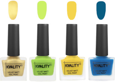 

Kwality Multicolor Matte Nail Polish Combo 2901201982 Golden,Light Lemon Green,Yellow,Peacock Blue(Pack of 4)