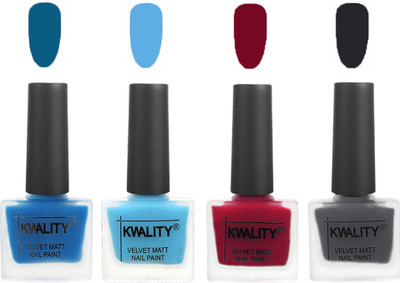 

Kwality Multicolor Matte Nail Polish Combo 2901202091 Peacock Blue,Light Blue,Berry ,Dark Grey(Pack of 4)