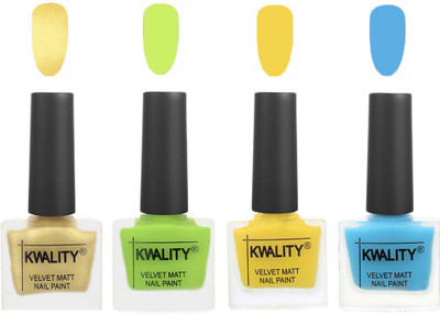 

Kwality Multicolor Matte Nail Polish Combo 2901201983 Golden,Light Lemon Green,Yellow,Light Blue(Pack of 4)