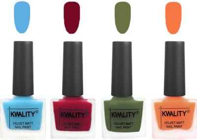 

Kwality Multicolor Matte Nail Polish Combo 2901202097 Light Blue,Berry ,Olive Green,Peach(Pack of 4)