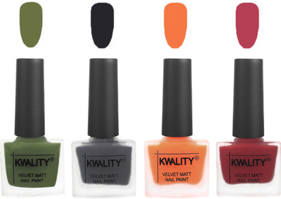 

Kwality Multicolor Matte Nail Polish Combo 2901202107 Olive Green,Dark Grey,Peach,Rani Pink(Pack of 4)