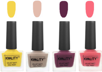 

Kwality Multicolor Matte Nail Polish Combo 2901202006 Yellow,Light Baby Nude,Purple,Frozen Pink(Pack of 4)