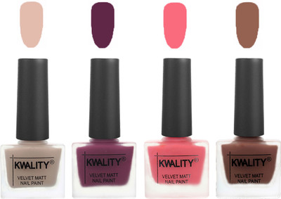 

Kwality Multicolor Matte Nail Polish Combo 2901202031 Light Baby Nude,Purple,Frozen Pink,Shock Brown(Pack of 4)
